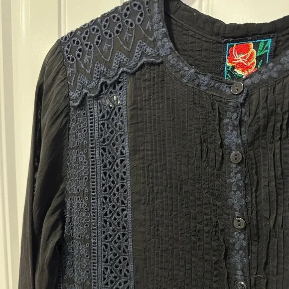 Johnny Was | Embroidered Black and Navy Blouse | Size: XS - Picture 12 of 12